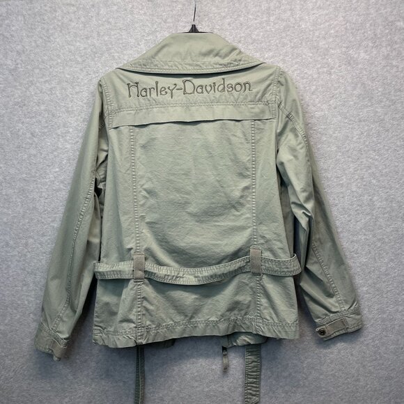 Harley Davidson Lightweight Jacket Womens Small Green‎ Full Zip Embroidered Belt - Picture 8 of 15